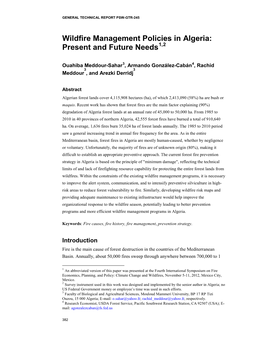 Wildfire Management Policies in Algeria: 1,2 Present and Future Needs