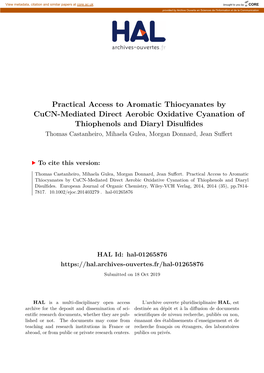 Practical Access to Aromatic Thiocyanates by Cucn-Mediated