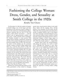 Dress, Gender, and Sexuality at Smith College in the 1920S Kendra Van Cleave