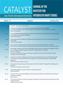 Institute for Interdisciplinary Studies, Asia-Pacific International University Online ISSN 2408-137X