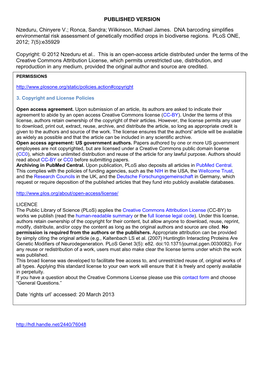 Wilkinson, Michael James. DNA Barcoding Simplifies Environmental Risk Assessment of Genetically Modified Crops in Biodiverse Regions