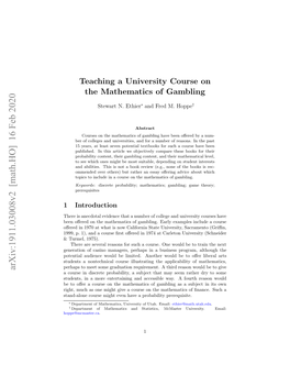 Teaching a University Course on the Mathematics of Gambling