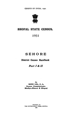 District Census Handbook, Sehore, Part I & II