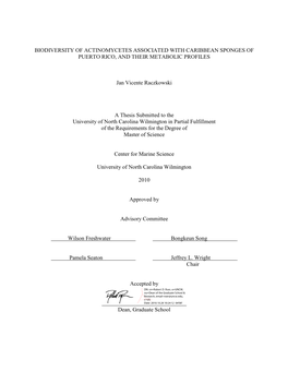 Biodiversity of Actinomycetes Associated with Caribbean Sponges of Puerto Rico, and Their Metabolic Profiles