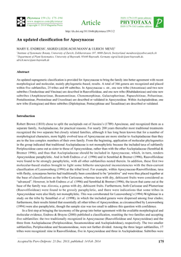 An Updated Classification for Apocynaceae