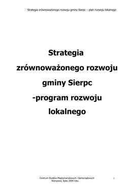 Strategia Zrównoważonego Rozwoju Gminy Sierpc – Plan Rozwoju Lokalnego