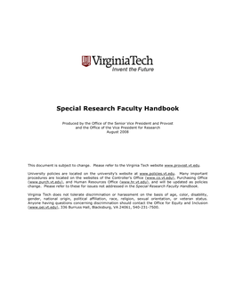 Special Research Faculty Handbook