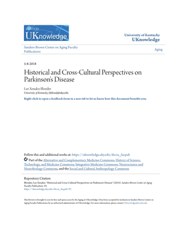 Historical and Cross-Cultural Perspectives on Parkinson's Disease