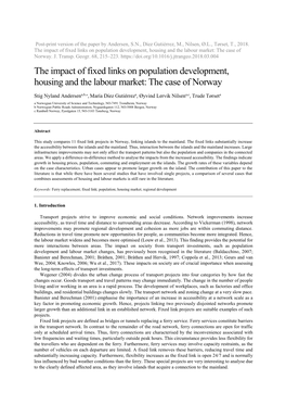 The Impact of Fixed Links on Population Development, Housing and the Labour Market: the Case of Norway