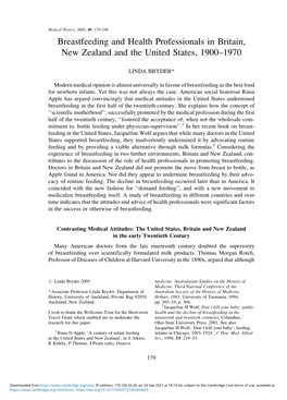 Breastfeeding and Health Professionals in Britain, New Zealand and the United States, 1900–1970