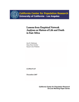 Lessons from Empirical Network Analyses on Matters of Life and Death in East Africa