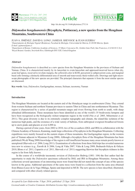 Didymodon Hengduanensis (Bryophyta, Pottiaceae), a New Species from the Hengduan Mountains, Southwestern China