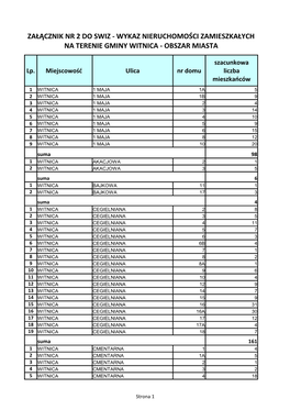 Załącznik Nr 2 Do Swiz - Wykaz Nieruchomości Zamieszkałych Na Terenie Gminy Witnica - Obszar Miasta