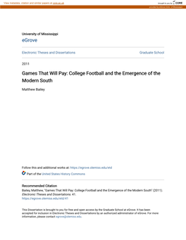 College Football and the Emergence of the Modern South