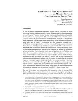 Contextualizing the Lankton Codex Diana Dukhanova1 Department of Slavic Languages Brown University Providence, RI USA 02912