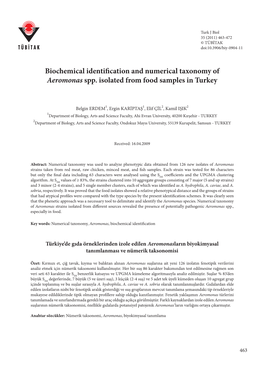 Biochemical Identification and Numerical Taxonomy of Aeromonas