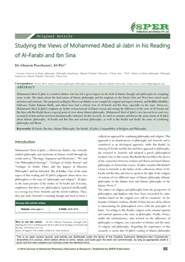 Studying the Views of Mohammed Abed Al-Jabri in His Reading of Al-Farabi and Ibn Sina