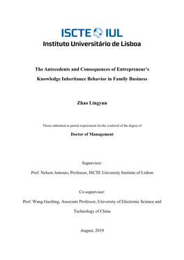 The Antecedents and Consequences of Entrepreneur's Knowledge Inheritance Behavior in Family Business Zhao Lingyun