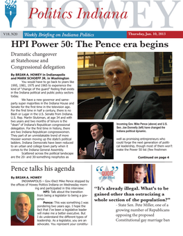 HPI Power 50: the Pence Era Begins Dramatic Changeover at Statehouse and Congressional Delegation by BRIAN A