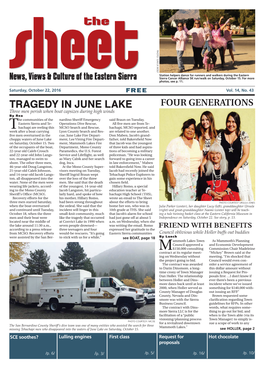 News, Views & Culture of the Eastern Sierra TRAGEDY in JUNE LAKE