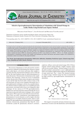 Selective Spectrophotometric Determination of Aluminium with Xylenol Orange in Acidic Media Using Partial Least Square Method