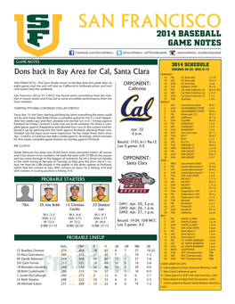 San Francisco 2014 Baseball Game Notes