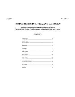 Human Rights in Africa and Us Policy