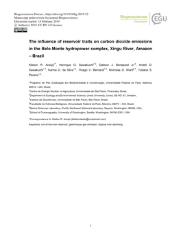 The Influence of Reservoir Traits on Carbon Dioxide Emissions in the Belo Monte Hydropower Complex, Xingu River, Amazon – Brazil