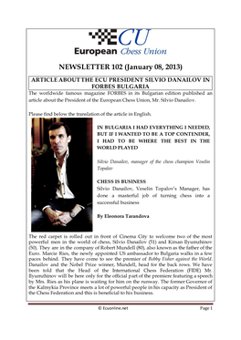 NEWSLETTER 102 (January 08, 2013)