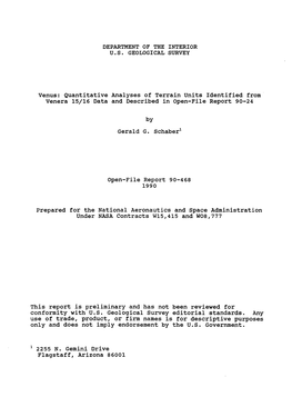 Venus: Quantitative Analyses of Terrain Units Identified from Venera 15/16 Data and Described in Open-File Report 90-24