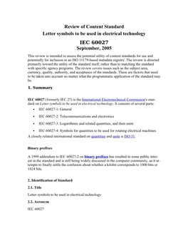 Review of Content Standard Letter Symbols to Be Used in Electrical