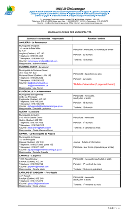 Liste Complète Des Journaux Municipaux Des Municipalités