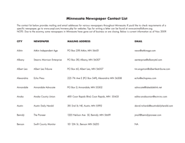 Minnesota Newspaper Contact List