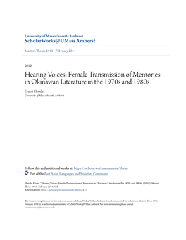 Female Transmission of Memories in Okinawan Literature in the 1970S and 1980S Erumi Honda University of Massachusetts Amherst