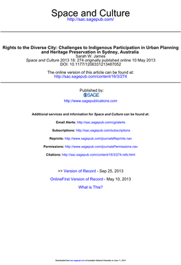 Challenges to Indigenous Participation in Urban Planning and Heritage Preservation in Sydney, Australia Sarah W