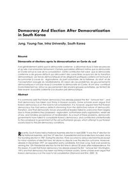 Democracy and Election After Democratization in South Korea