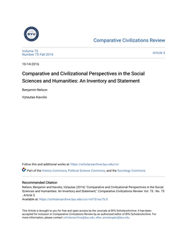 Comparative and Civilizational Perspectives in the Social Sciences and Humanities: an Inventory and Statement