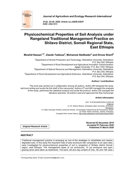 Physicochemical Properties of Soil Analysis Under Rangeland Traditional Management Practice on Shilavo District, Somali Regional State, East Ethiopia