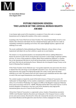 Future Freedom Venezia: the Launch of the Annual Human Rights Award