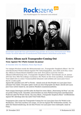Erstes Album Nach Transgender-Coming out Neue Against Me!-Platte Kommt Im Januar