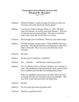 Transcription of Interview with Wilbur W. Mayhew