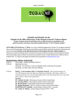 Schedule and Panelists for the Summit on the 50Th Anniversary Of