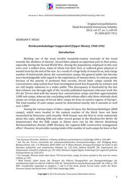 Original Text Published In: Śląski Kwartalnik Historyczny Sobótka, 2012, Vol. 67, No. 1, S.49-65 PL ISSN 0037-7511 HERMANN