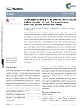 Ultrastructure and Composition of Teeth from Plesiosaurs, Cite This: RSC Adv.,2015,5,61612 Dinosaurs, Extinct and Recent Sharks†