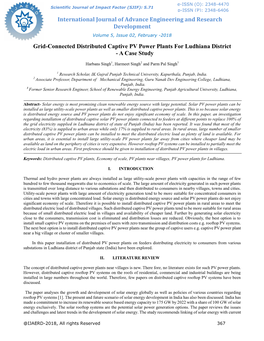 Grid-Connected Distributed Captive PV Power Plants for Ludhiana District-IJAERD