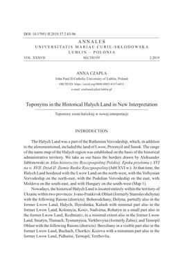 Toponyms in the Historical Halych Land in New Interpretation