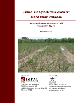 Burkina Faso Agricultural Development Project Impact Evaluation