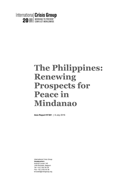 The Philippines: Renewing Prospects for Peace in Mindanao