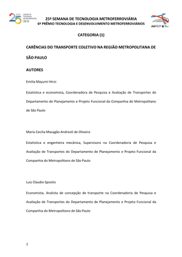 Carências Do Transporte Coletivo Na Região Metropolitana De