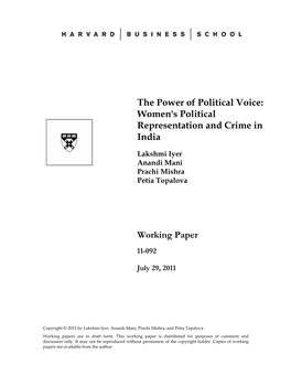 The Power of Political Voice: Women's Political Representation and Crime in India